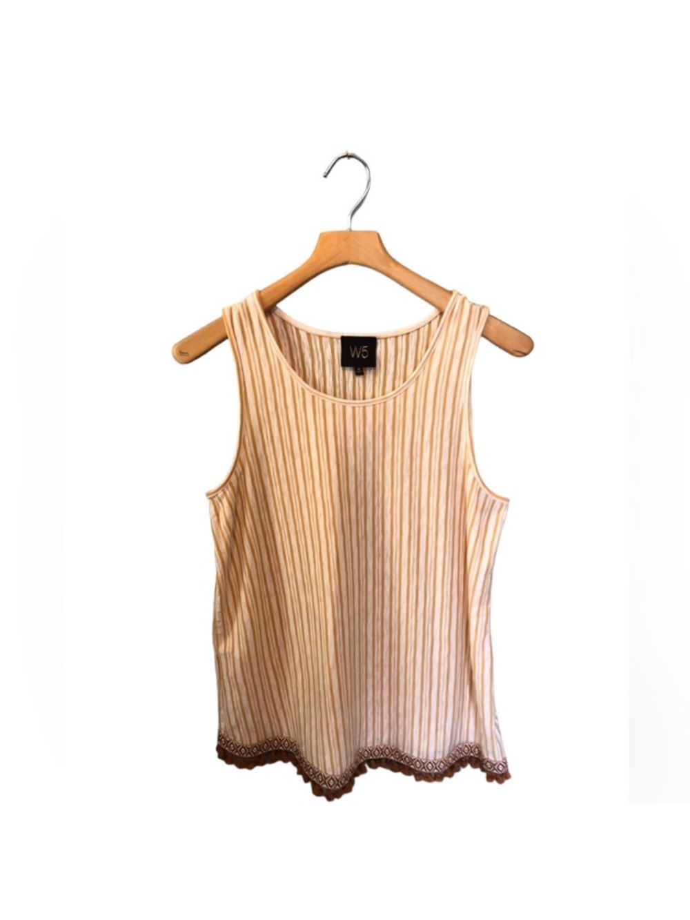 Anthropologie W5 Yellow White Stripes Sleeveless Embroidered Pom Pom Tank Medium
